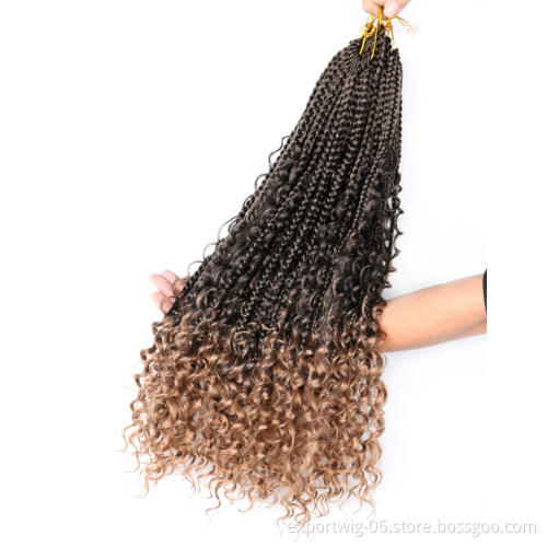 Synthetic Goddess Box Braid Crochet Hair Extensions For Black Women River Box Braids With Curly Ends Pre Looped Braiding Hair